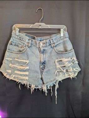 Levi's Light Blue Ripped Denim Cutoff Shorts Distressed Baggy Loose Fit Coverage